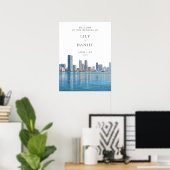 Poster Miami Skyline Wedding Welcome Sign (Bureau à domicile)