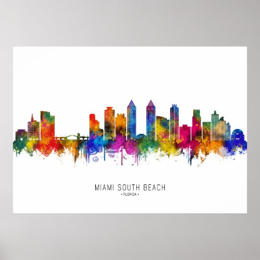 Poster Miami South Beach Florida Skyline (Devant)