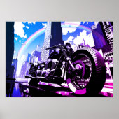 Poster Miami Vice Synthwave Motorcycle Neon Rainbow Art (Devant)
