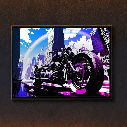 Poster Miami Vice Synthwave Motorcycle Neon Rainbow Art