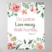 Micah 6:8 Aquarelle florale rose et crème