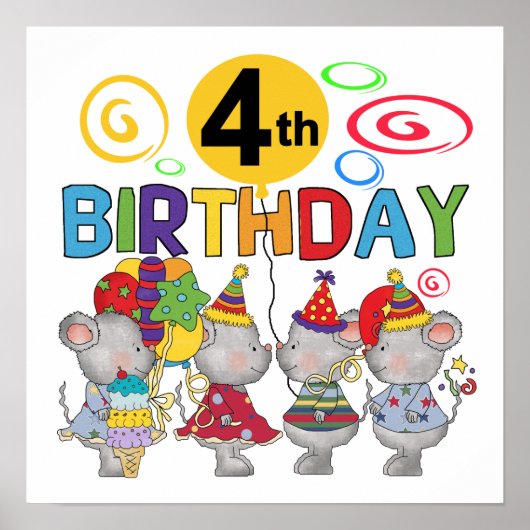 Poster Mice 4th Birthday T-shirts et cadeaux (Devant)