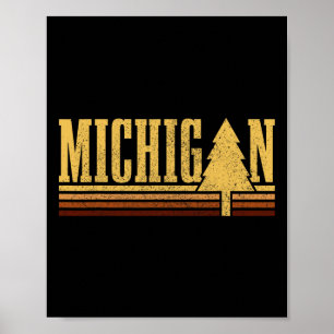 Poster Michigan Arbre Vintage Fierté de l'État Camping Ra
