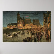 Michigan Boulevard at Night, Chicago 1911 Carte po