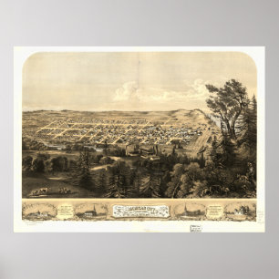 Poster Michigan City Indiana 1868 Carte panoramique antiq
