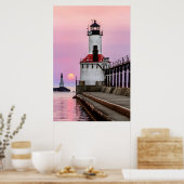 Poster Michigan City Lighthouse et Sundown Sailboat (Cuisine)
