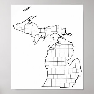 Poster Michigan Counties Blank Plan