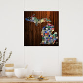 Poster Michigan Counties License Plate Map Canvas Imprime (Cuisine)