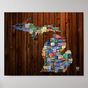 Poster Michigan Counties Vintage License Plate Map 8 x 10