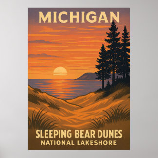 Poster Michigan Dunes d'ours couchage National Lakeshore 