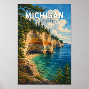 Poster Michigan Illustration Voyage Art Vintage