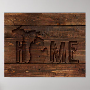 Poster Michigan Is Home   Wood Carved Look