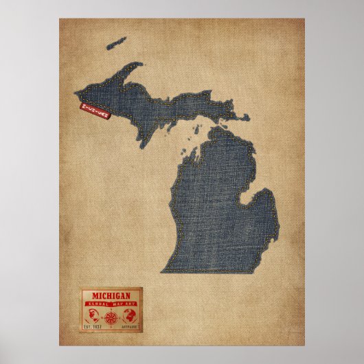 Poster Michigan Map Denim Jeans Style (Devant)