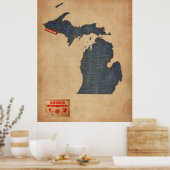 Poster Michigan Map Denim Jeans Style (Cuisine)