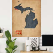 Poster Michigan Map Denim Jeans Style (Bureau à domicile)