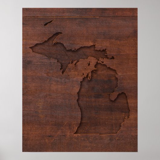 Poster Michigan | Red Wood Carving (Devant)