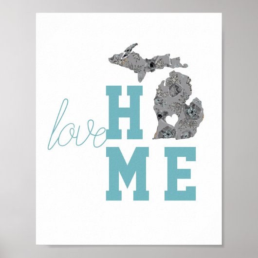 Poster Michigan Silhouette State Love Home Typographie (Devant)