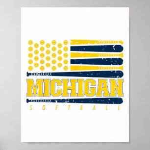 Poster Michigan Softll Vintage Hommes Enfants Équipe Rétr