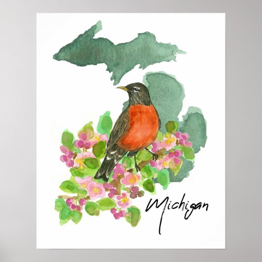Poster Michigan State American Robin Apple Blossom  (Devant)