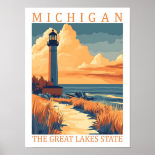 Poster Michigan the Great Lakes State USA Travel Place