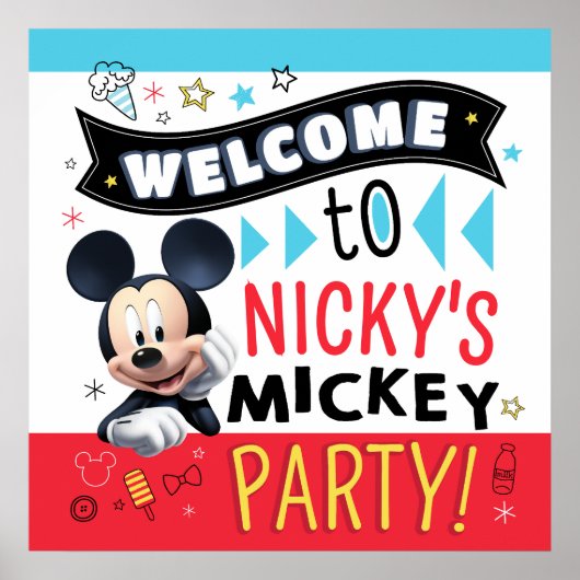 Poster Mickey Mouse Fun Birthday Customizable Party sign (Devant)