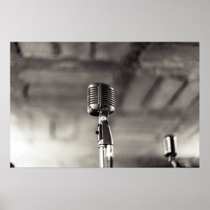 Poster Microphone Audiophile noir et blanc vintage