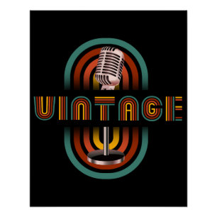 Poster Microphone de musique vintage chant 