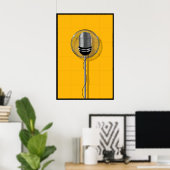 Poster Microphone Rétro sur Fond Jaune Gras (Bureau à domicile)