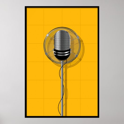 Poster Microphone Rétro sur Fond Jaune Gras (Devant)