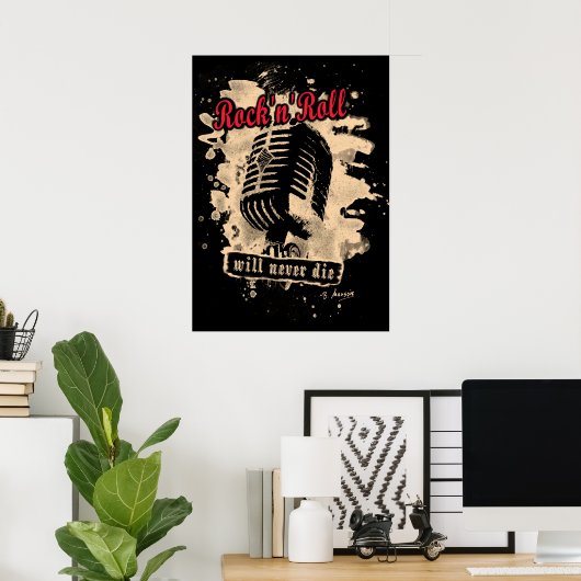 Poster Microphone Rock-n-Roll - rouge (Bureau à domicile)