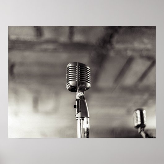 Poster Microphone vintage noir et blanc (Devant)