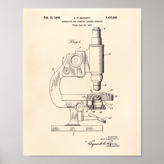 Poster Microscope 1948 Brevet Art Vieux Poivre (Devant)