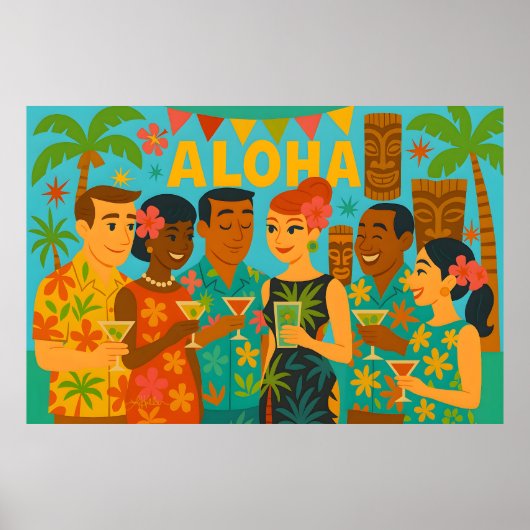 Poster Mid Century 60s Luau Office Cocktail Party (Devant)