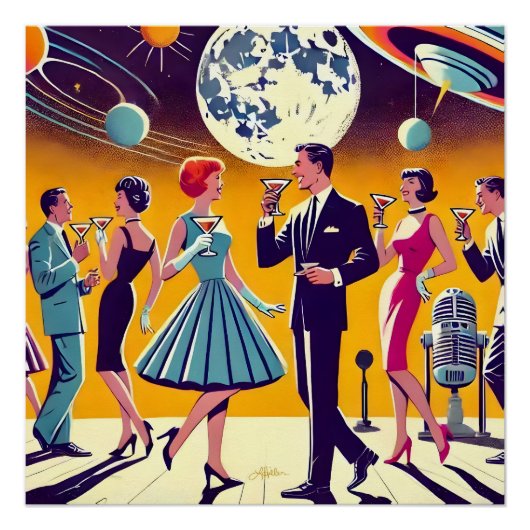Poster Mid Century 60s Space Age Cocktail Party (Devant)