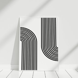 Poster Mid Century Art moderne noir et blanc Abstrait