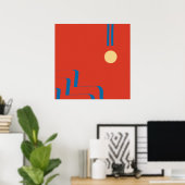 Poster Mid Century Blue Line, Art of Lines, Art Abstract (Bureau à domicile)