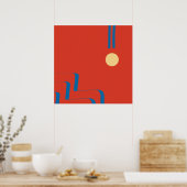 Poster Mid Century Blue Line, Art of Lines, Art Abstract (Cuisine)