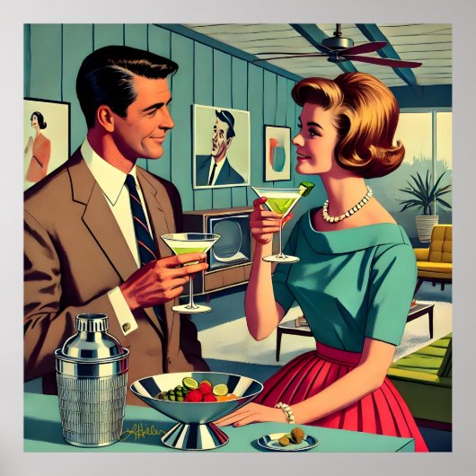 Poster Mid Century Cocktail Party Couples - House Warming (Devant)