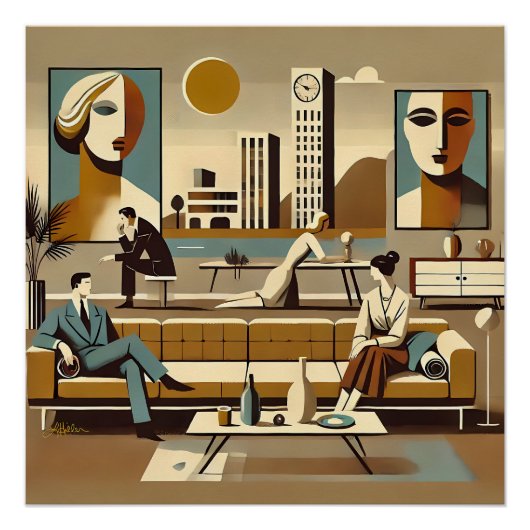Poster Mid Century Interior Design Art Lounge (Devant)