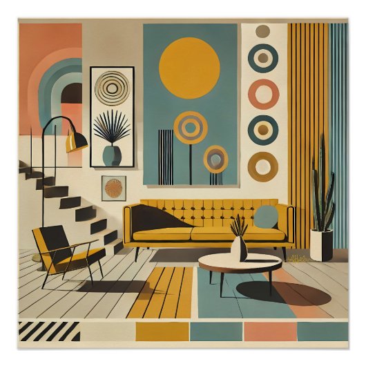 Poster Mid Century Interior Design Desert Livingroom (Devant)