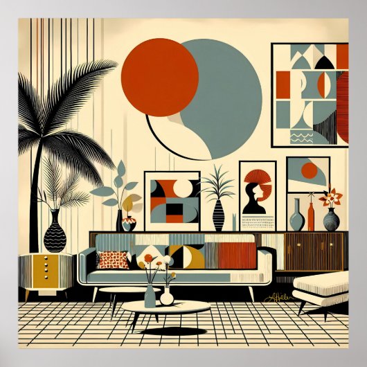 Poster Mid Century Interior Design Eclipse Livingroom (Devant)