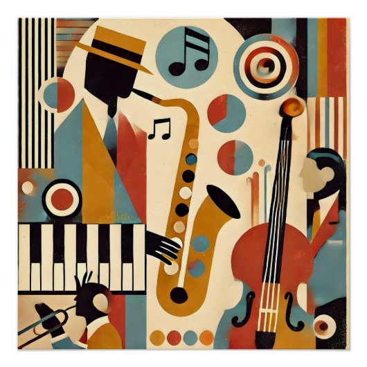 Poster Mid Century Jazz Age Modern Minimalist Trio (Devant)
