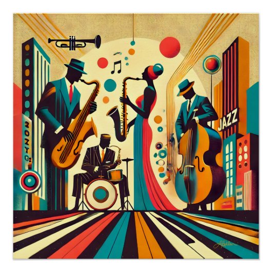 Poster Mid Century Jazz Age Quartet (Devant)