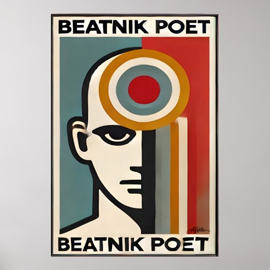 Poster Mid Century Modern Art Beatnik Poet (Devant)