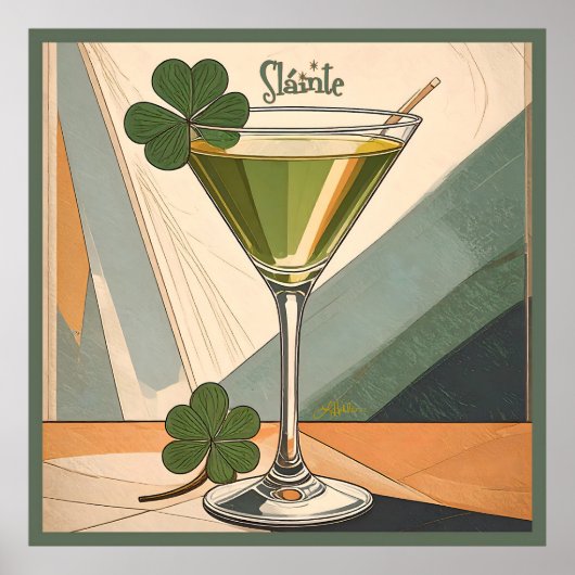 Poster Mid Century Modern Art Shamrock Martini Sláinte! (Devant)