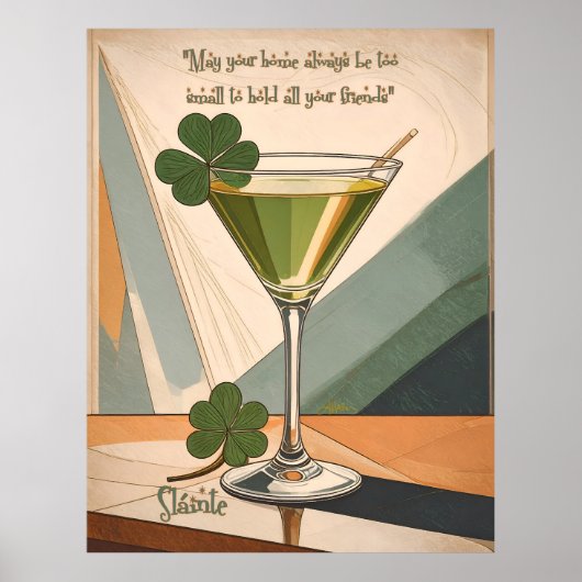Poster Mid Century Modern Art Shamrock Martini Sláinte!  (Devant)
