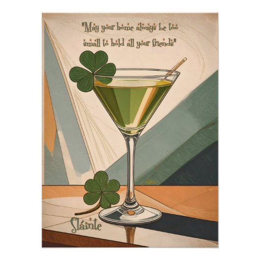 Poster Mid Century Modern Art Shamrock Martini Sláinte! (Devant)