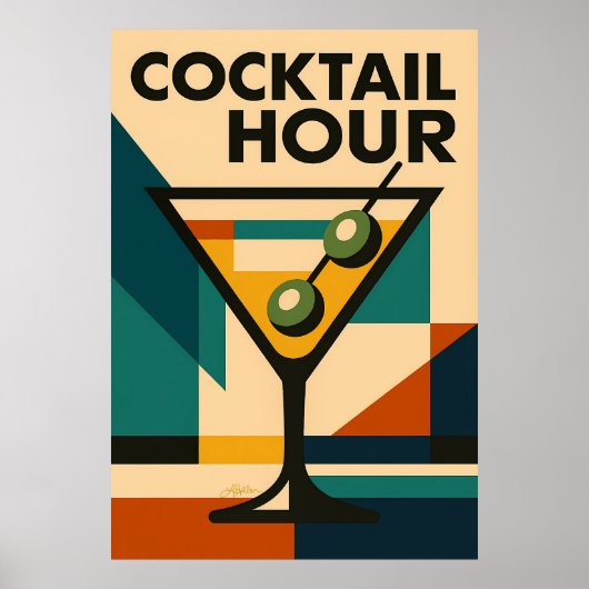 Poster Mid Century Modern Bauhaus Cocktail Hour Martini (Devant)