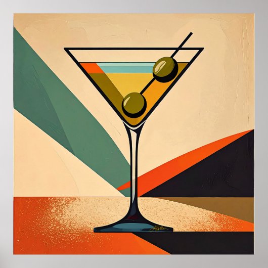 Poster Mid Century Modern Color Block Martini Art (Devant)