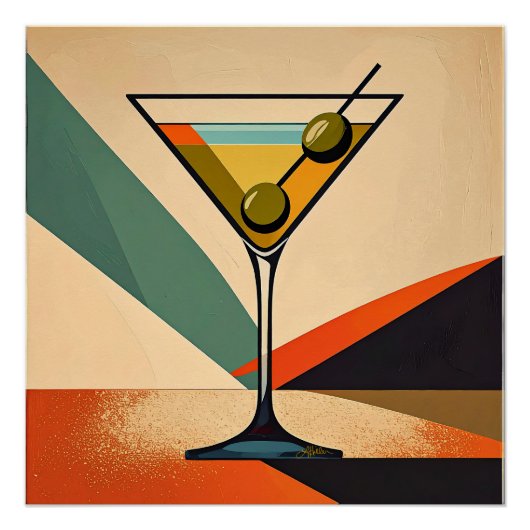 Poster Mid Century Modern Color Block Martini Art (Devant)